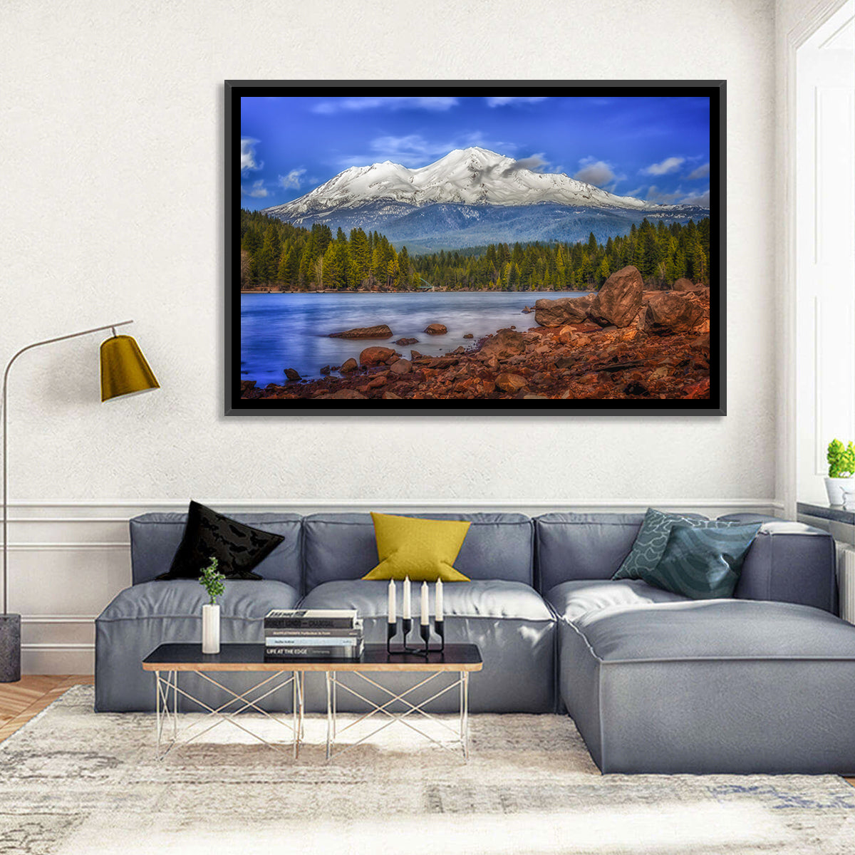 Mount Shasta Over Lake Siskiyou Wall Art in a room, landscape