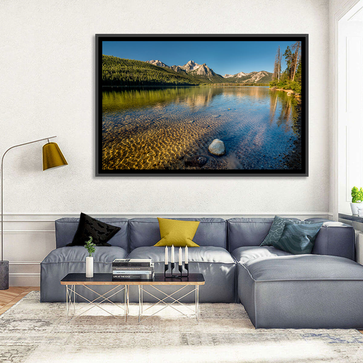 Morning Light at Stanley Lake Wall Art in a room, landscape