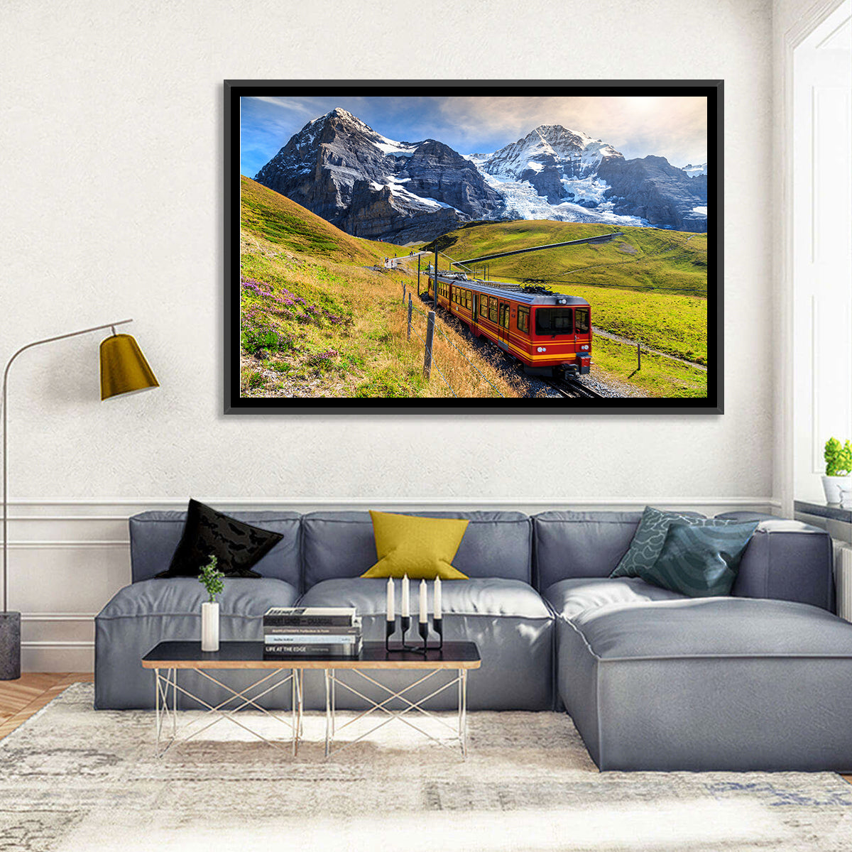 Red Alpine Train at Eiger Wall Art