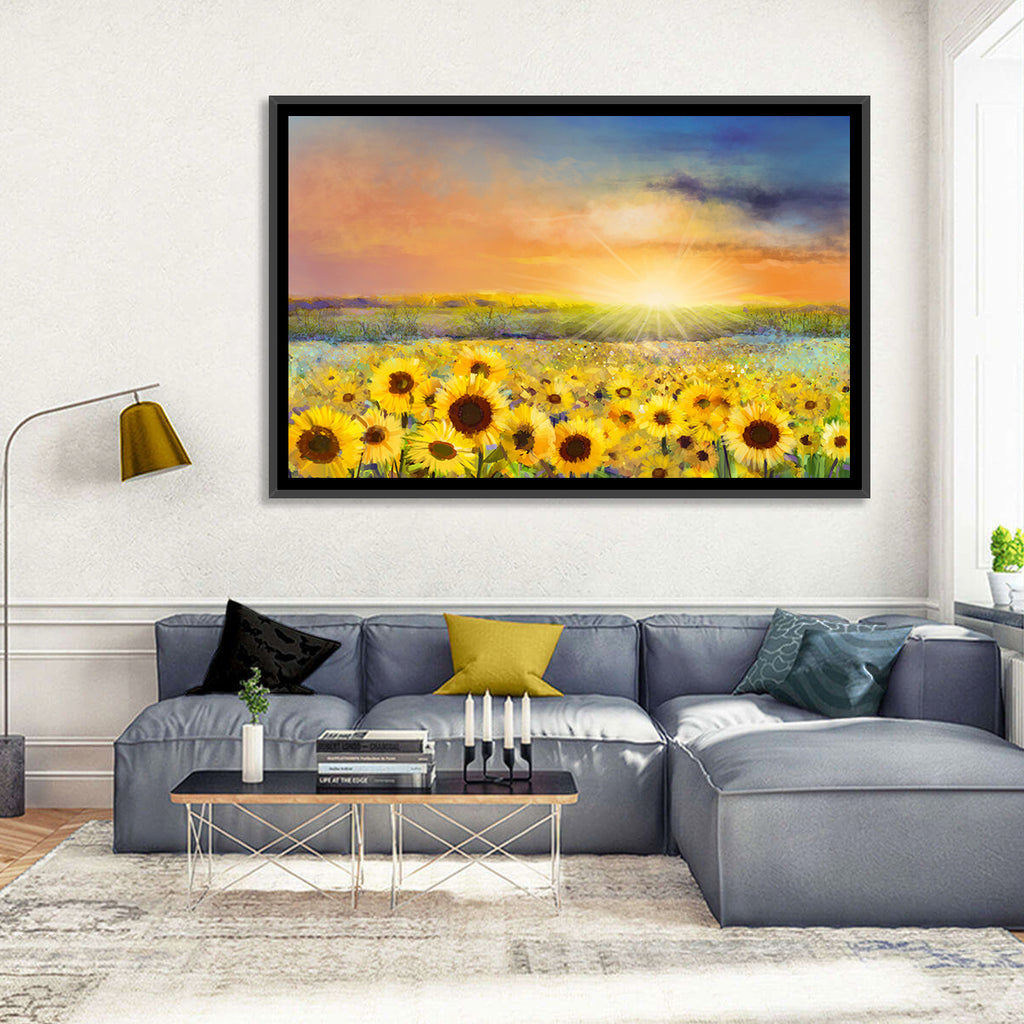 Sunburst Over Sunflower Field Wall Art