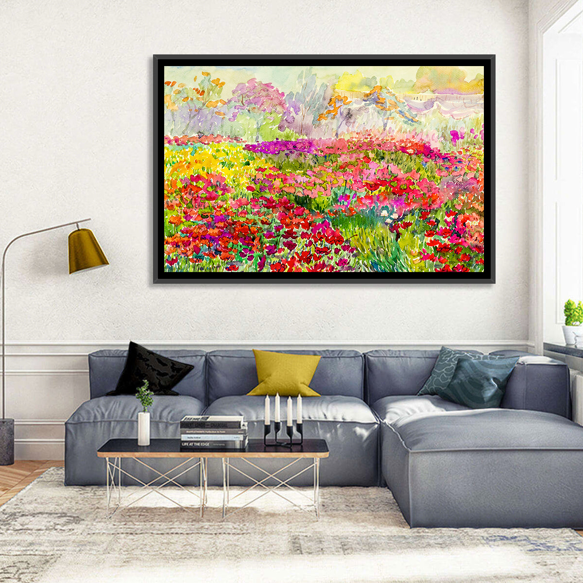 Summer Poppy Meadow Watercolor Wall Art