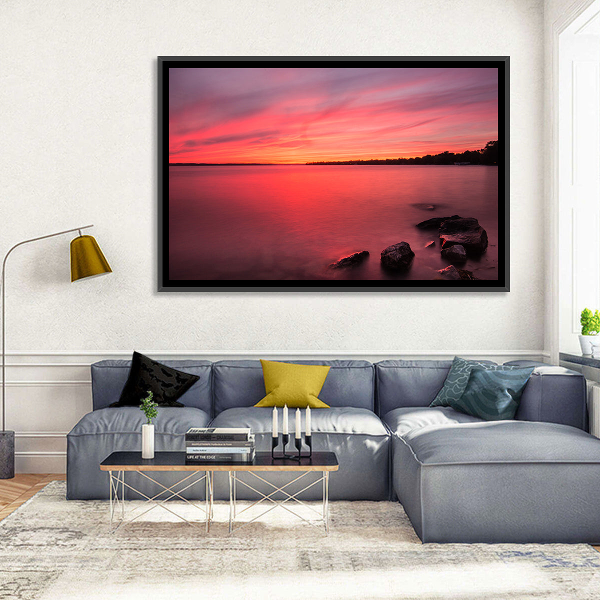Lake Simcoe Sunset Wall Art in a room, landscape