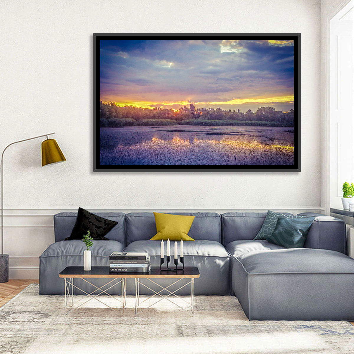 Danube Delta Golden Sunset Wall Art in a room, landscape