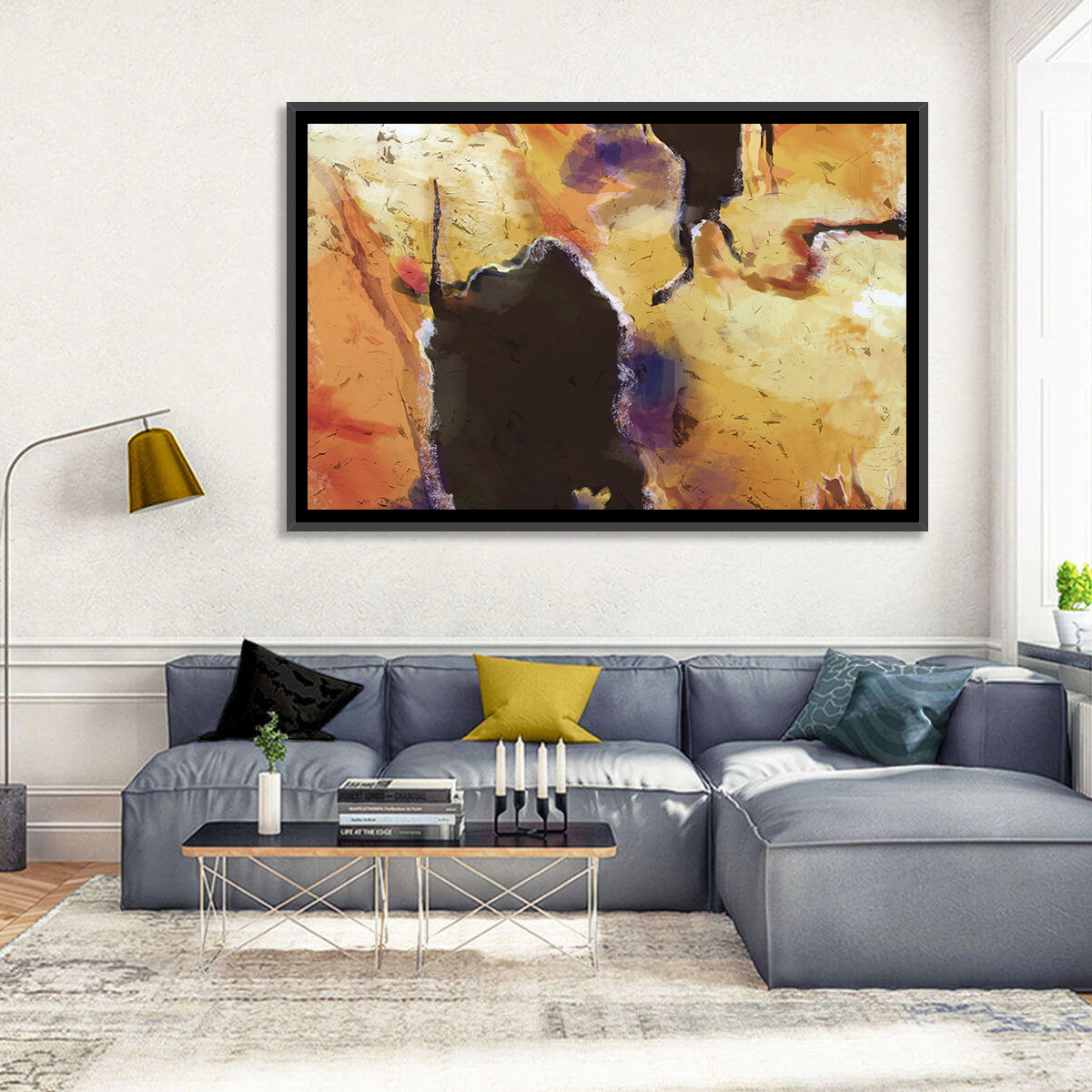 Merging Continents Textured Abstract Wall Art in a room, landscape
