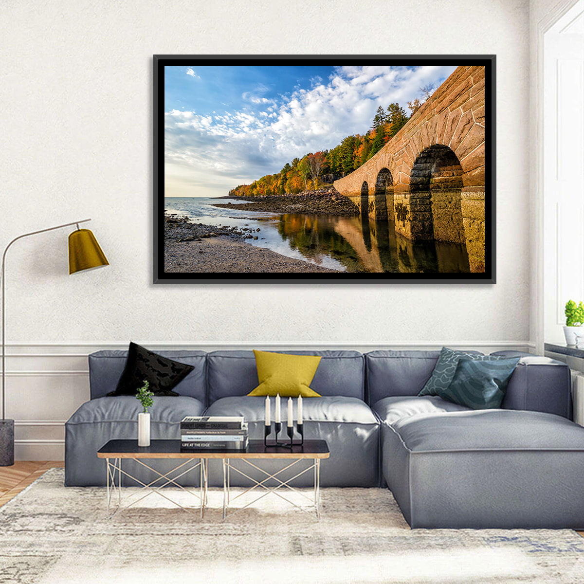 Ells Pier Stone Bridge Wall Art in a room, landscape