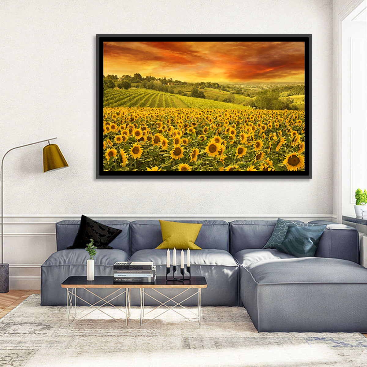 Sunflower Field at Golden Hour Wall Art