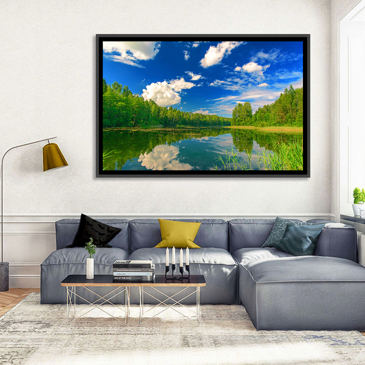 Kurtna Lake Reflection Wall Art in a room, landscape