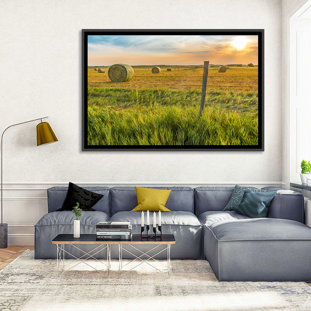 Hay Bales at Sunset Wall Art in a room, landscape