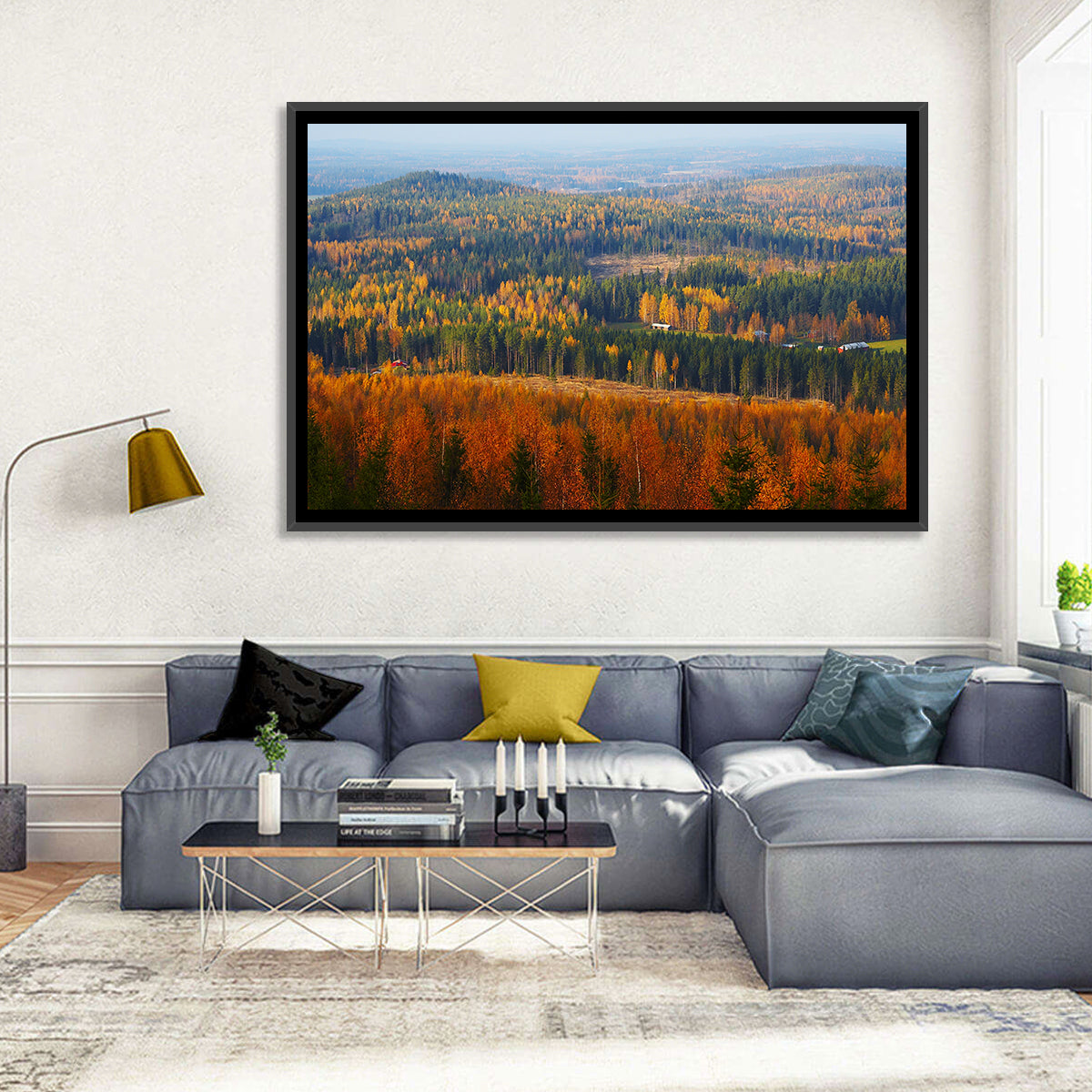 Finnish Autumn Landscape with Red-roofed House Wall Art