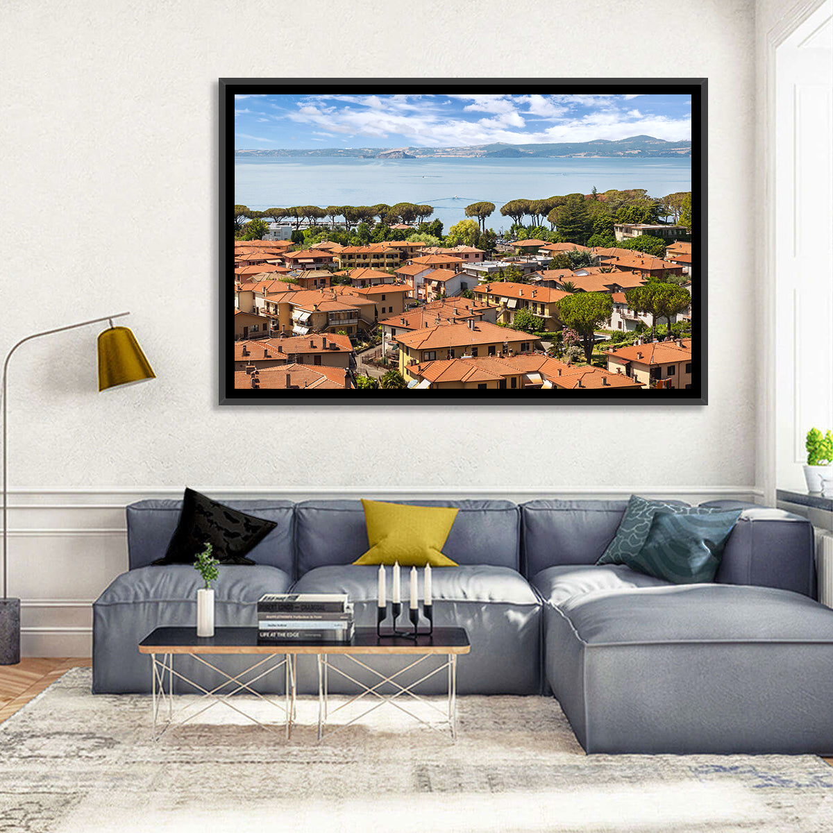 Bolsena Lakeside Vista Wall Art in a room, landscape