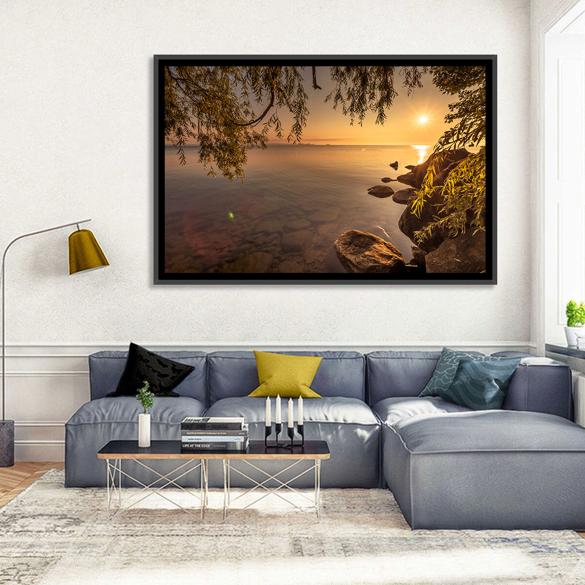 Simcoe Lake Golden Hour Wall Art in a room, landscape