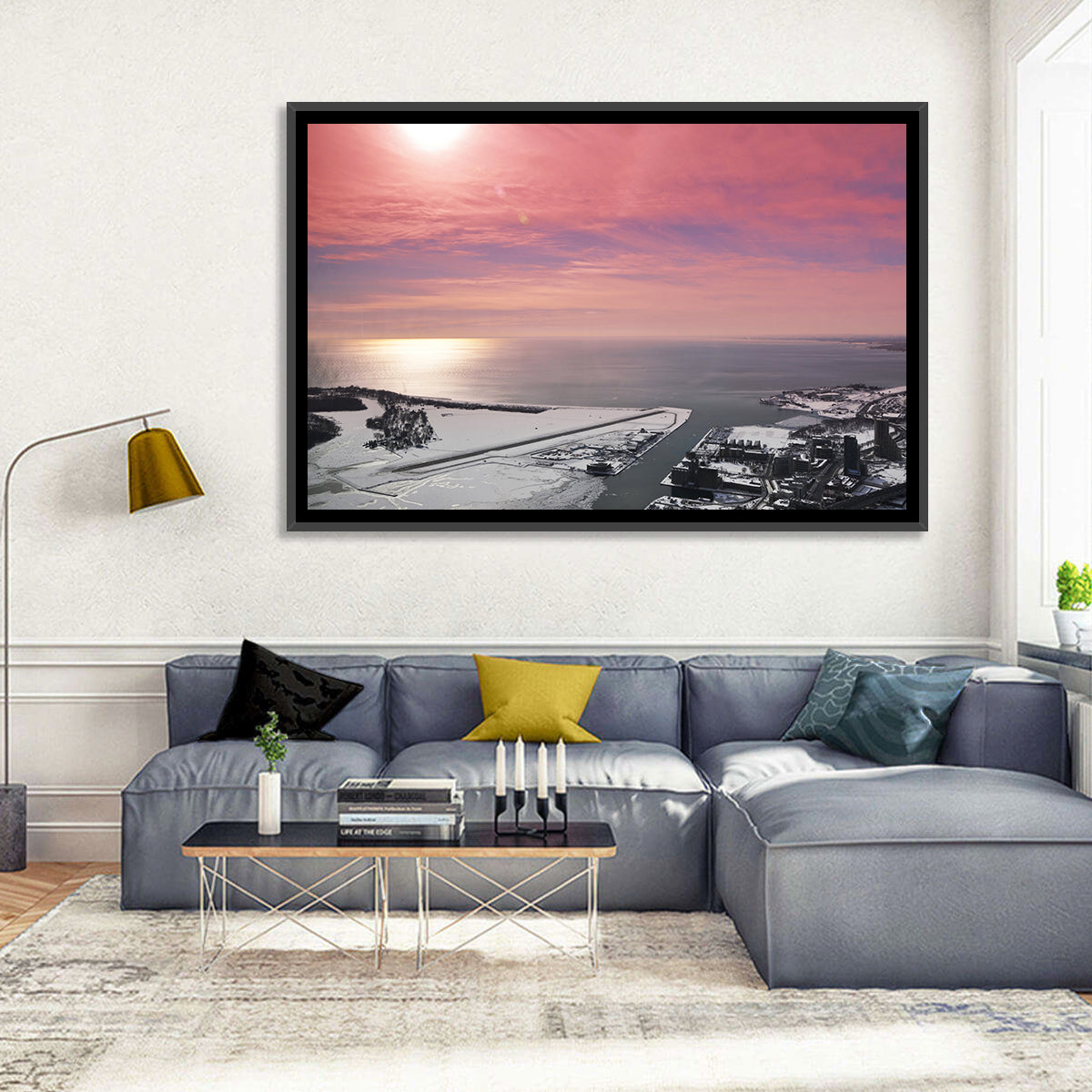 Lake Ontario Winter Skyline Wall Art in a room, landscape