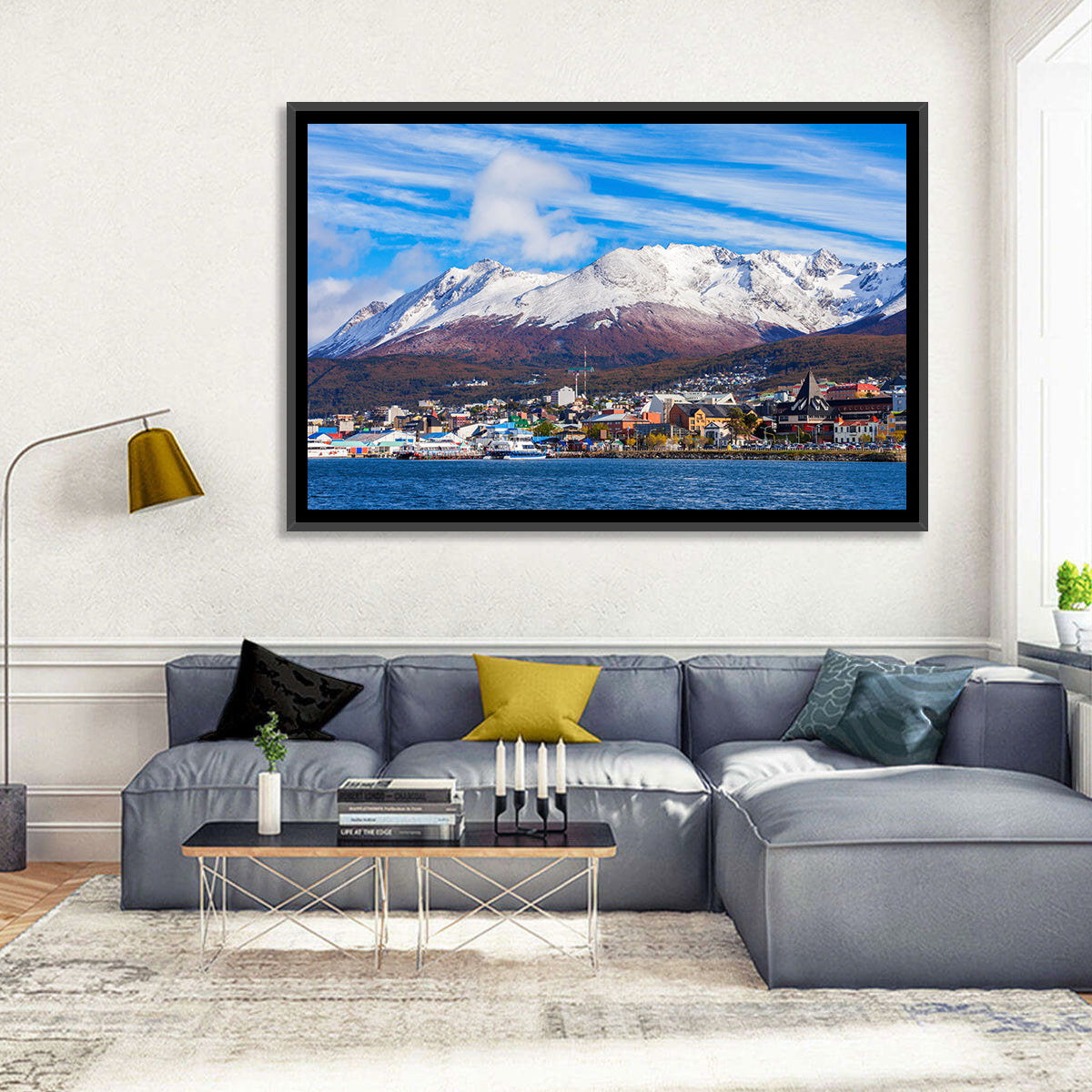 Ushuaia Harbor View Wall Art in a room, landscape