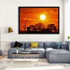 Burning Sun Over Tree Silhouettes Wall Art