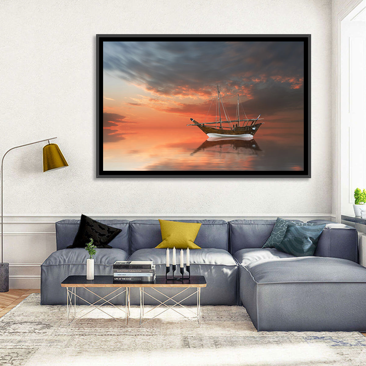 Dhow at Sunset Wall Art in a room, landscape
