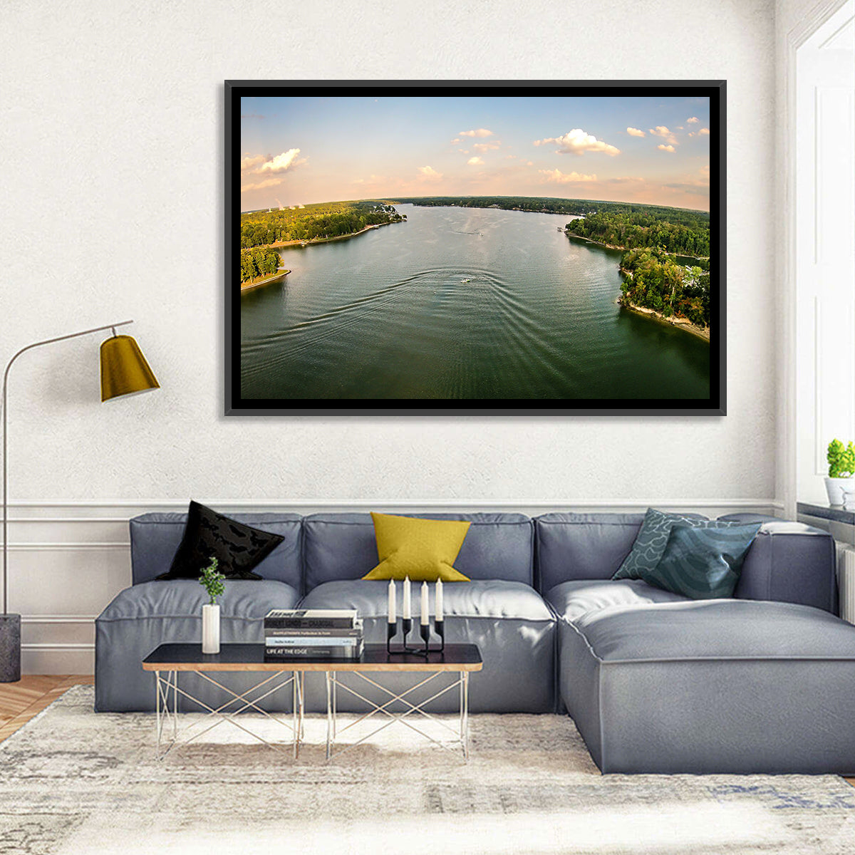 Lake Wylie Golden Hour Wall Art in a room, landscape