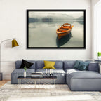 Wooden Boat on Misty Lake Bled Wall Art
