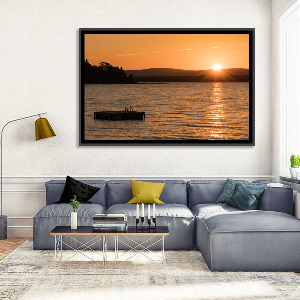 Lake Champlain Sunset Wall Art in a room, landscape