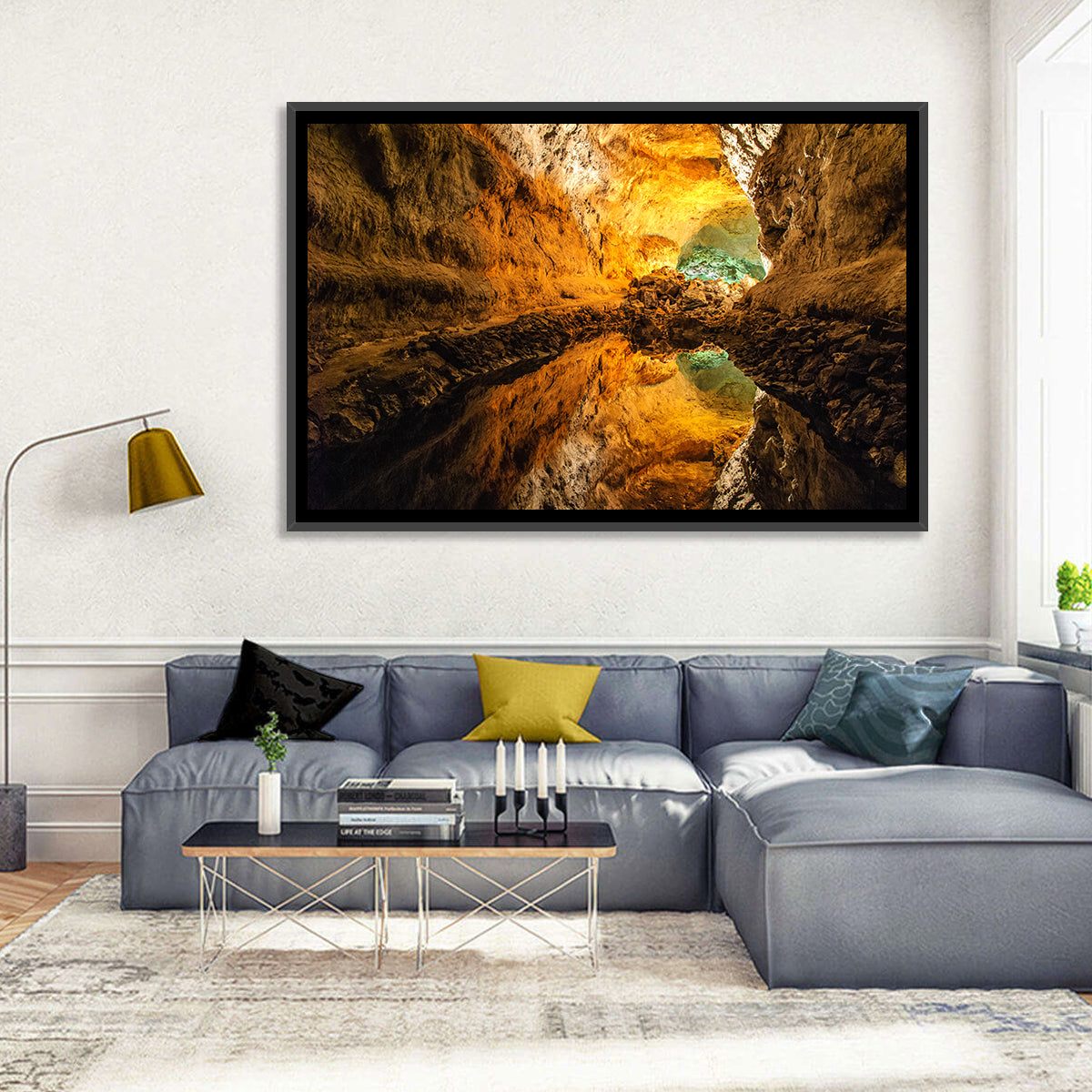 Cave Lake Reflection Wall Art in a room, landscape
