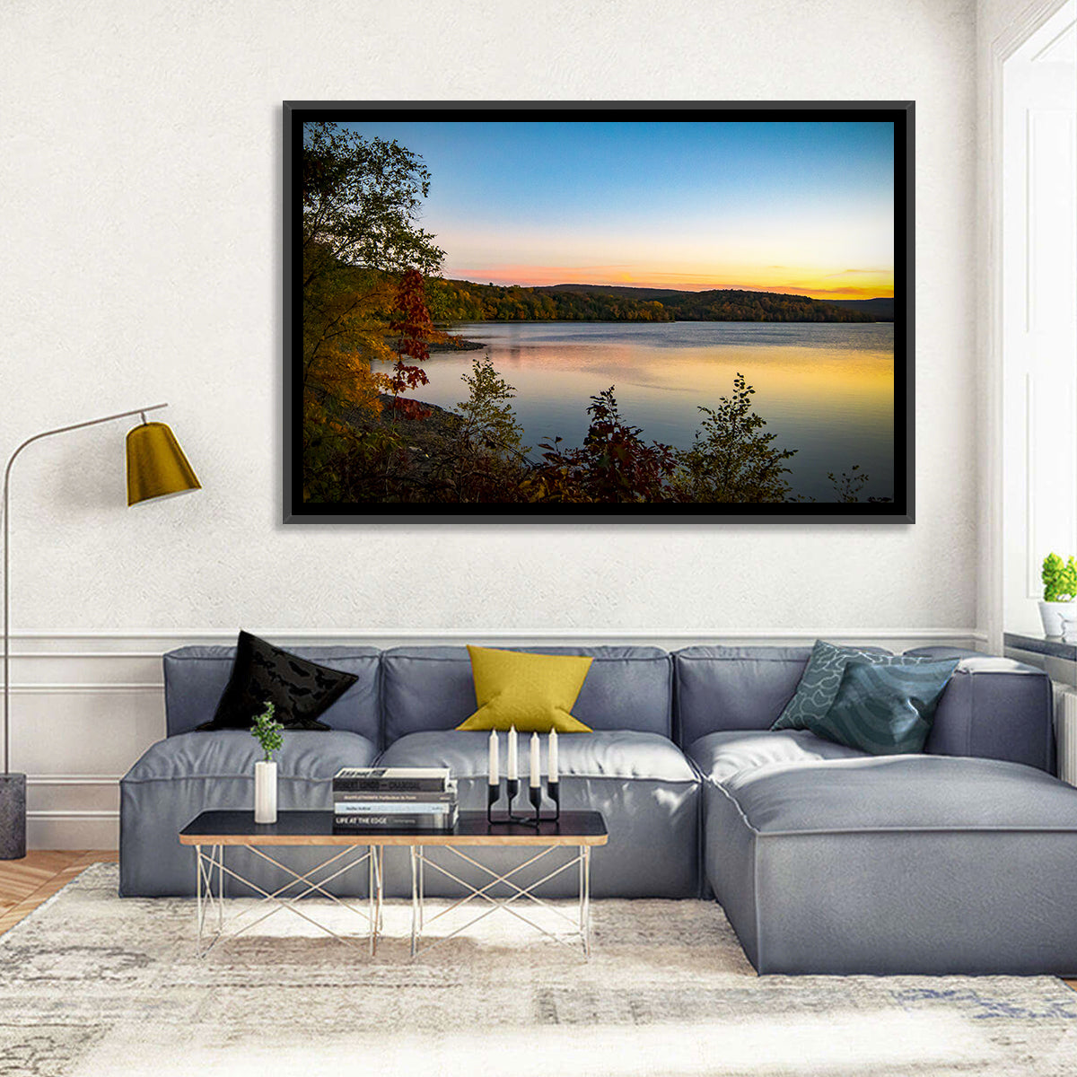 Lake Scranton Sunset Wall Art in a room, landscape