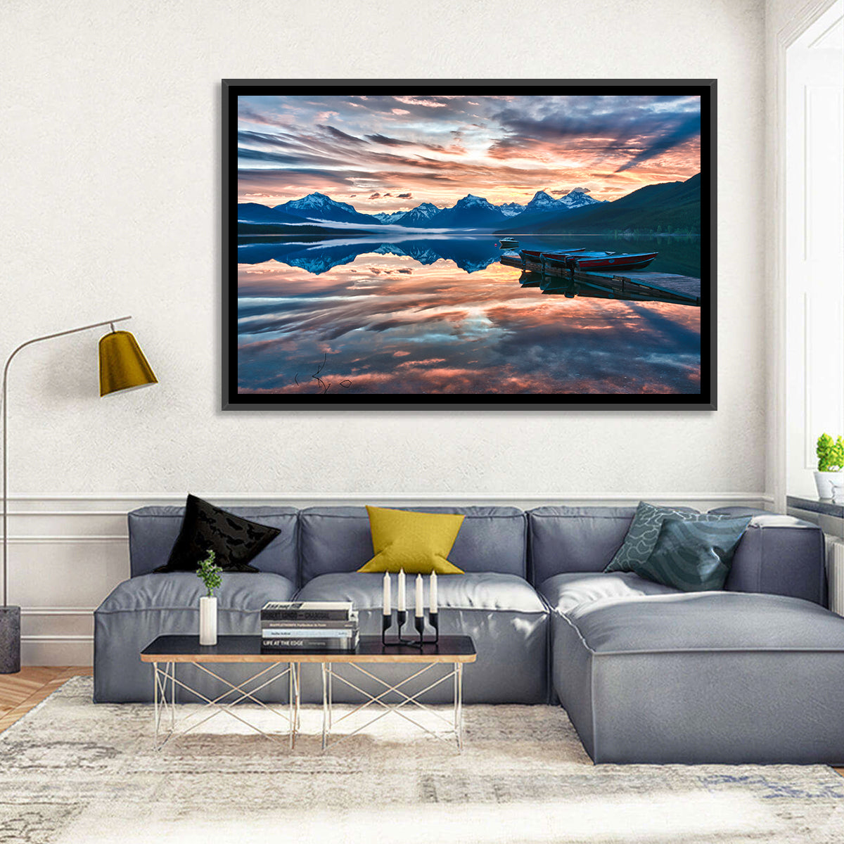 Lake Mcdonald Sunrise Wall Art in a room, landscape