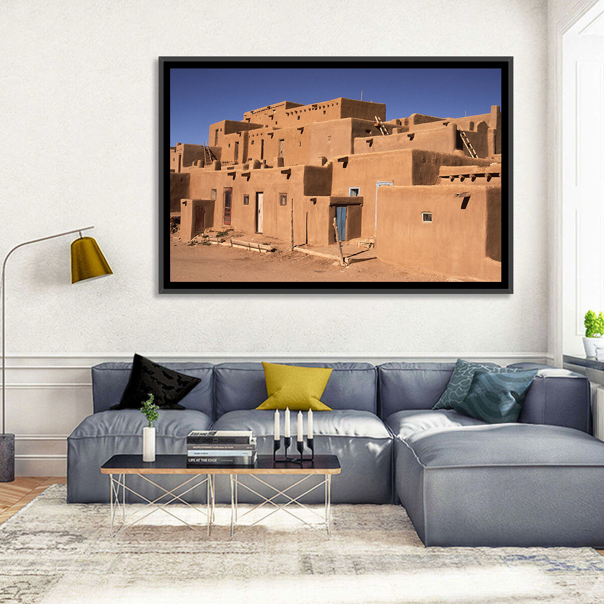 Taos Pueblo North House Wall Art in a room, landscape