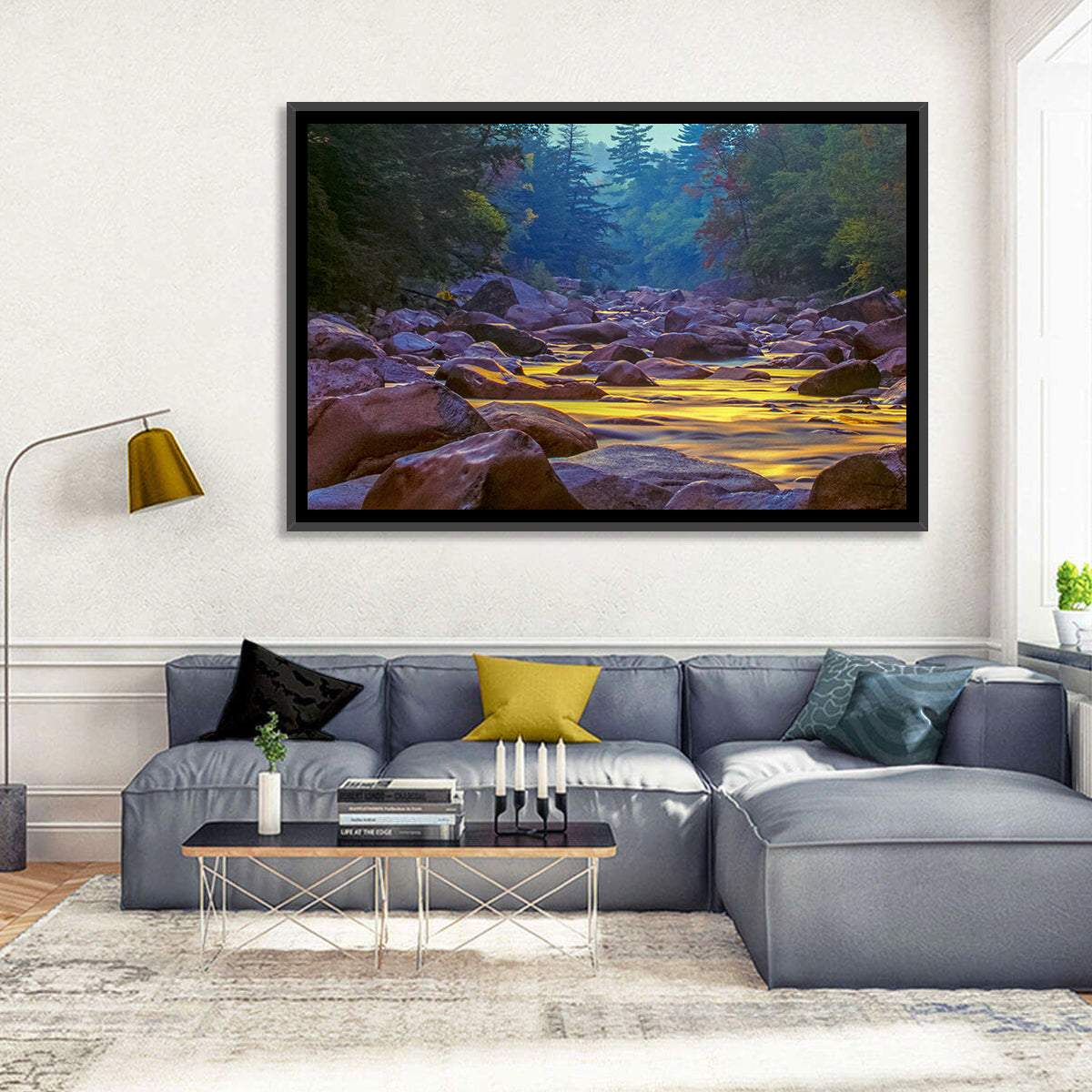 Swift River at Golden Hour, New Hampshire Wall Art in a room, landscape