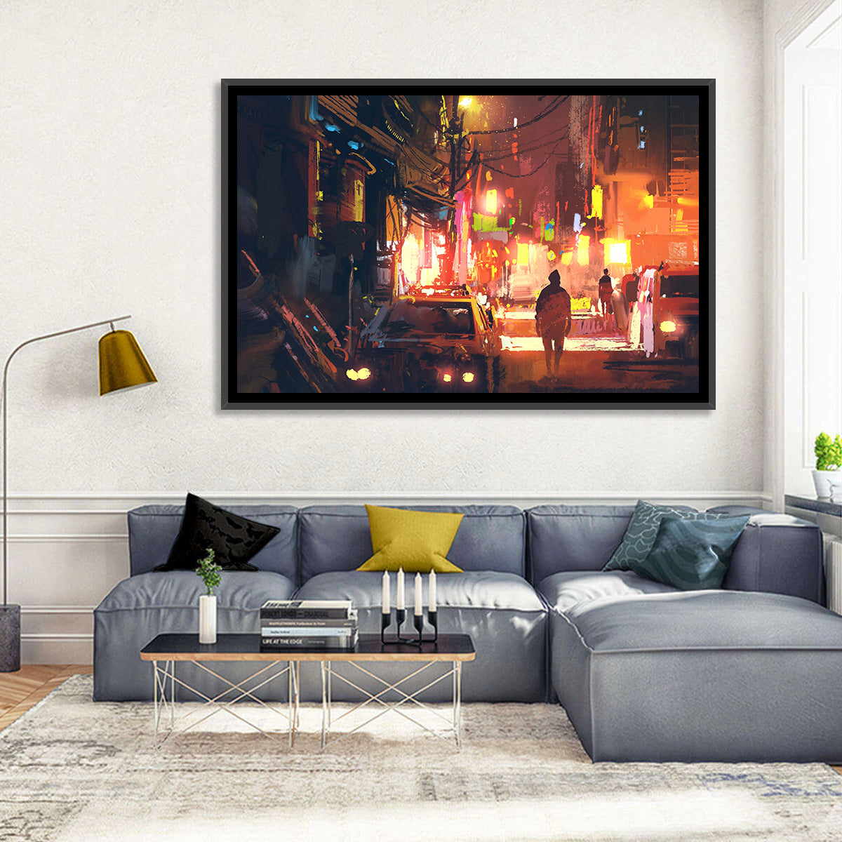 Old Street Lights at Night Wall Art in a room, landscape