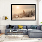 Snowy Pine Forest at Golden Hour Wall Art