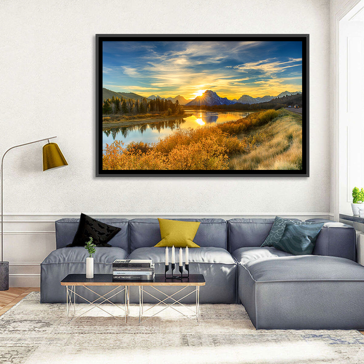Oxbow Bend Sunrise Wall Art in a room, landscape