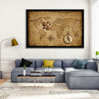 Retro Map with Biplane and Compass Wall Art