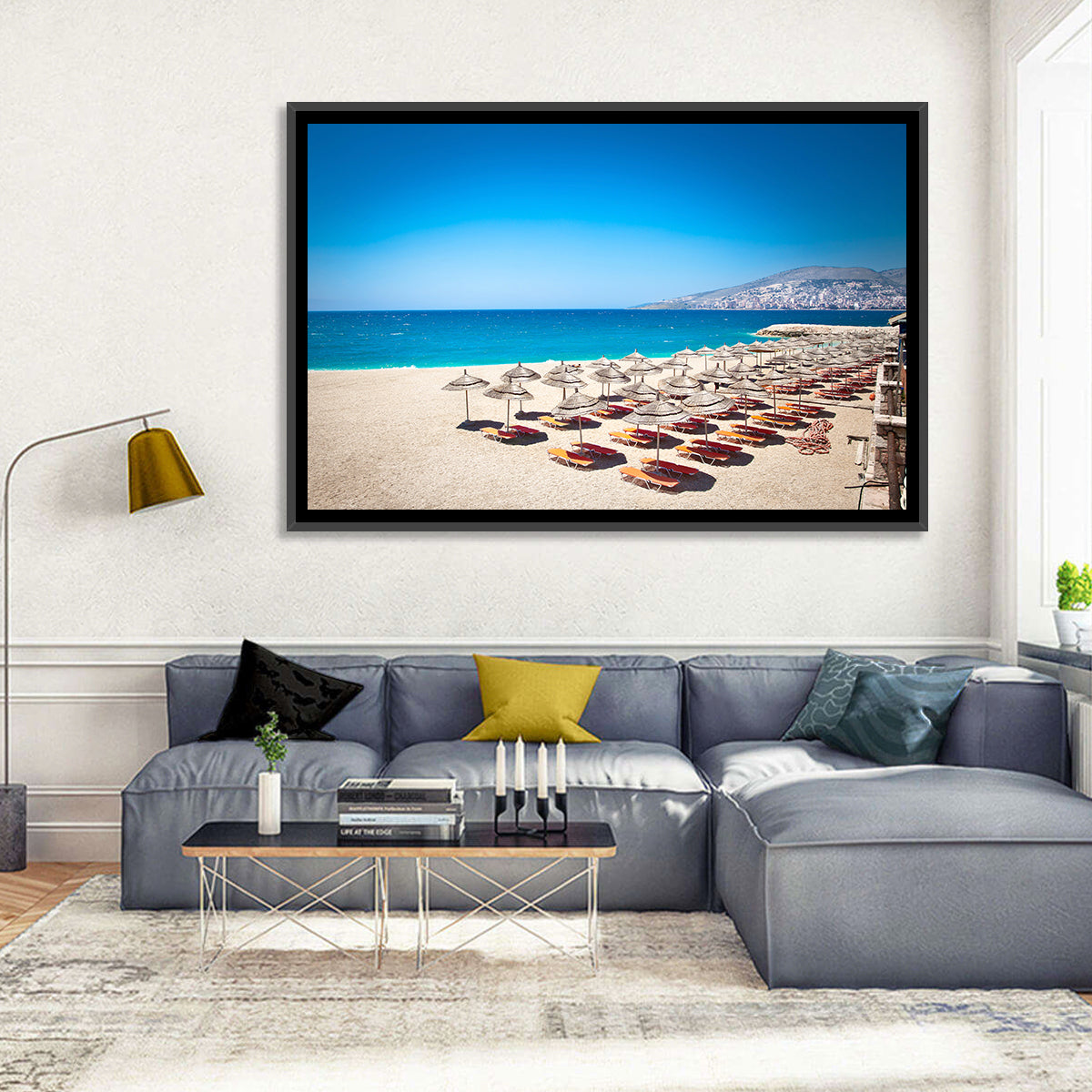 Mango Beach Umbrellas Wall Art in a room, landscape