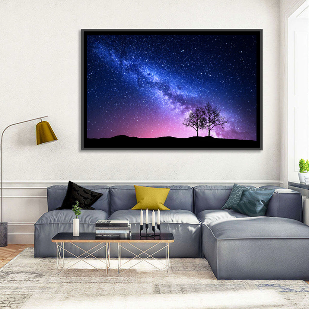 Milky Way Nebula Sky with Silhouetted Trees Wall Art