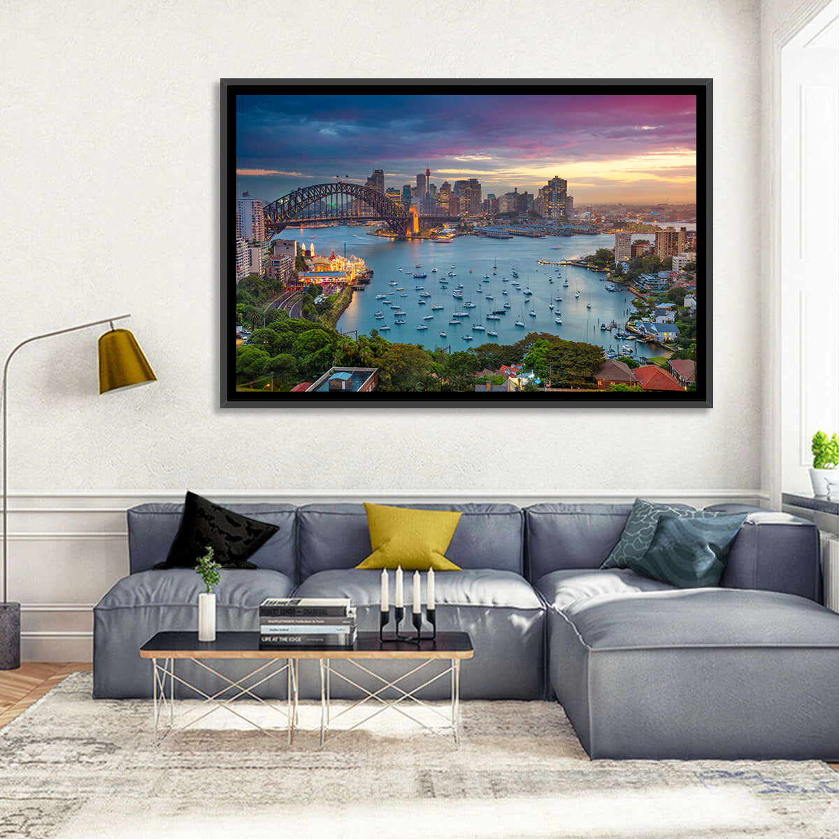 Sydney Harbour Sunset Wall Art in a room, landscape