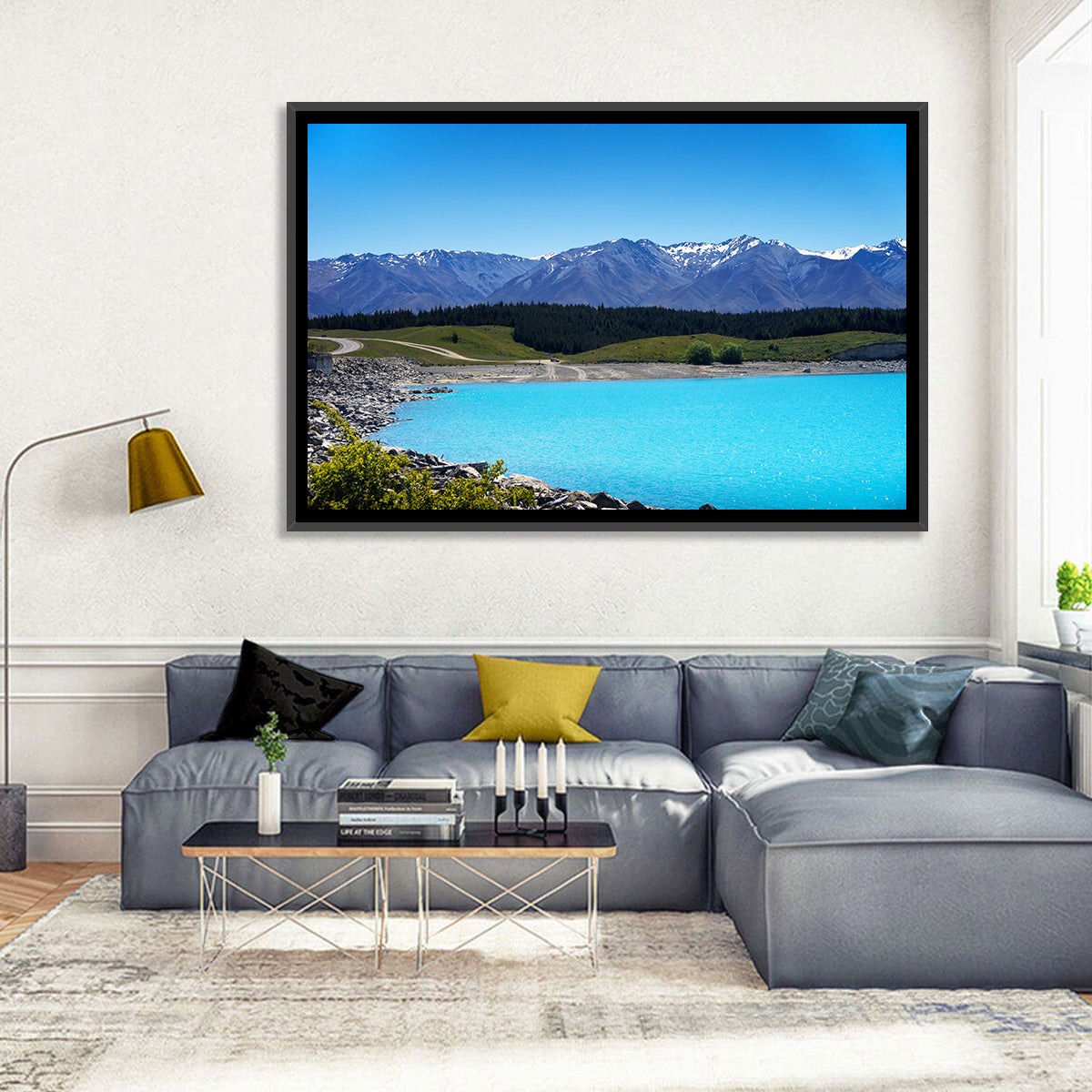 Lake Pukaki Turquoise View Wall Art in a room, landscape
