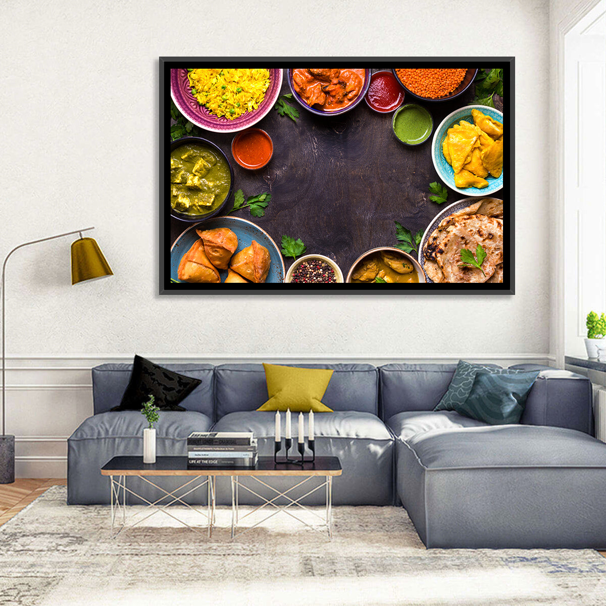 Indian Feast Flat-lay Wall Art in a room, landscape