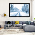 Tire Tracks on Snowy Road Wall Art