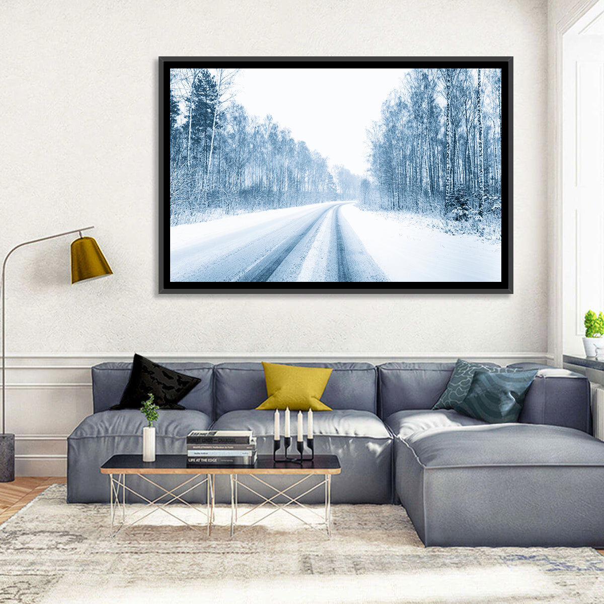 Tire Tracks on Snowy Road Wall Art