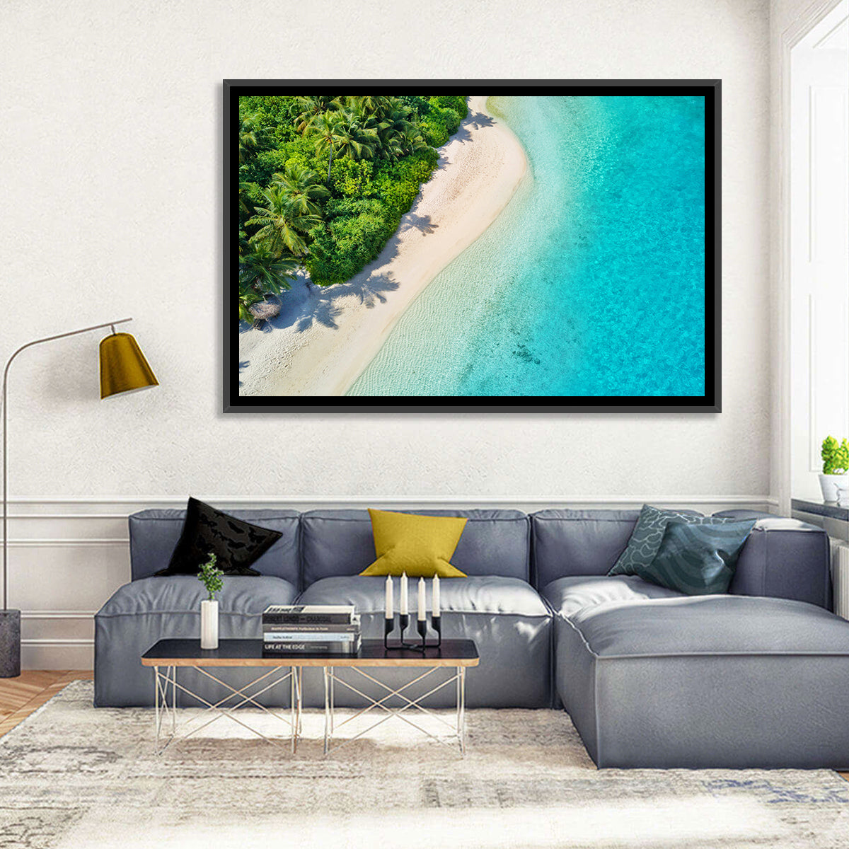 Secluded Tropical Beach Wall Art in a room, landscape