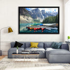 Moraine Lake Canoes at Lake Louise Wall Art