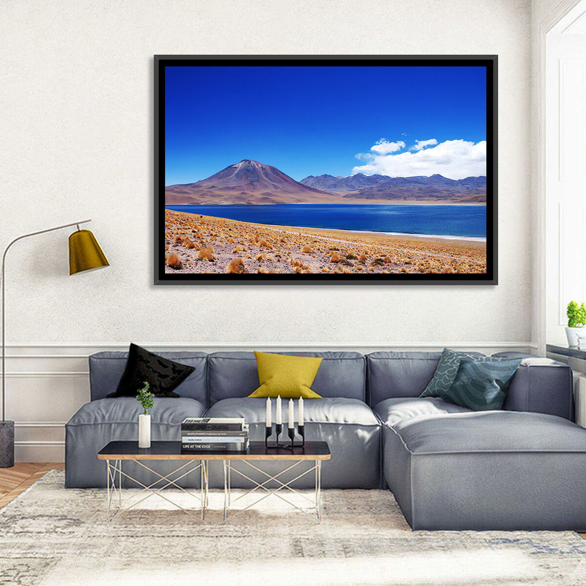 Miscanti Lagoon and Miñiques Volcano Wall Art in a room, landscape