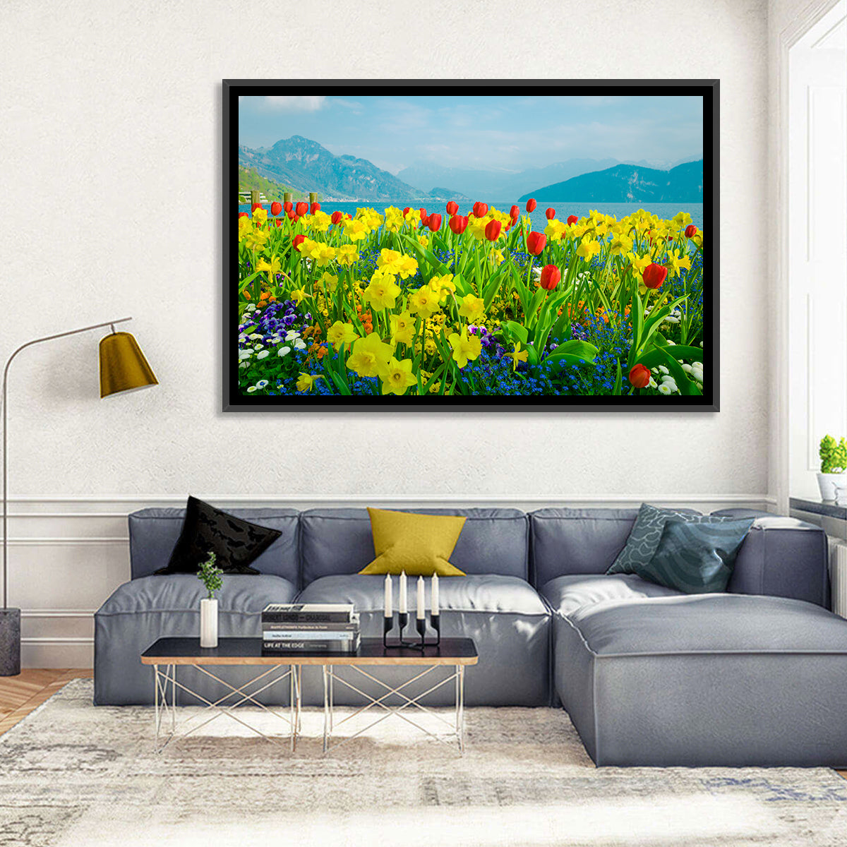 Lake Lucerne Daffodils Wall Art in a room, landscape