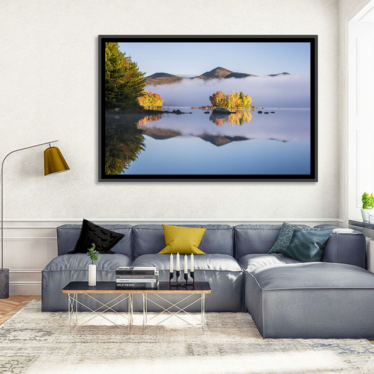 Autumn Morning at Chittenden Lake, Vermont Wall Art in a room, landscape