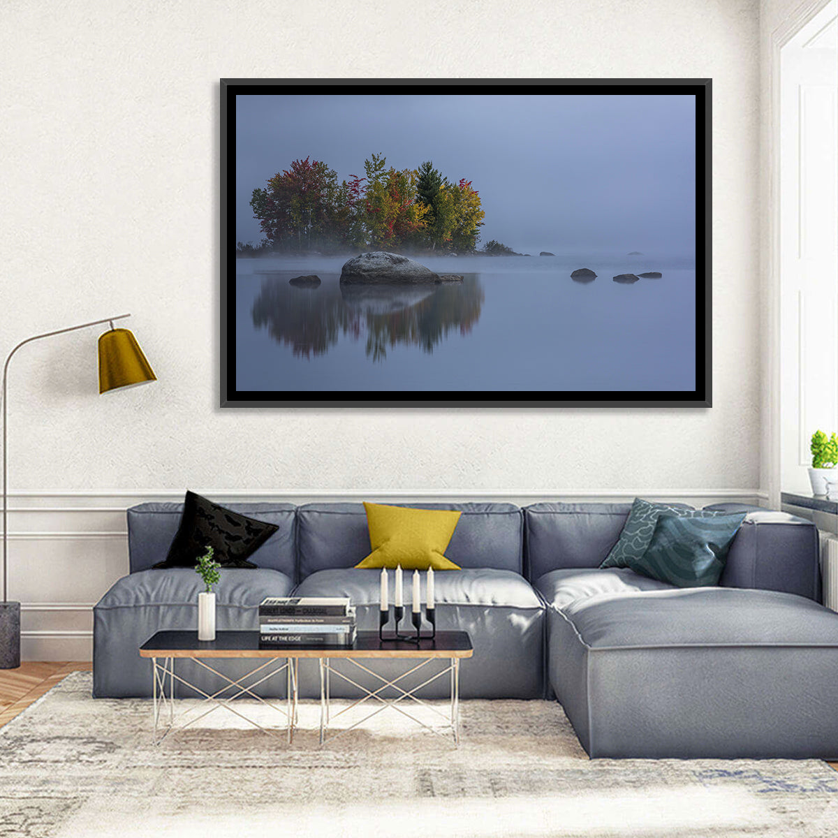 Morning Mist Over Chittenden Lake Wall Art in a room, landscape