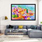 Mediterranean Hillside Watercolor Village Wall Art