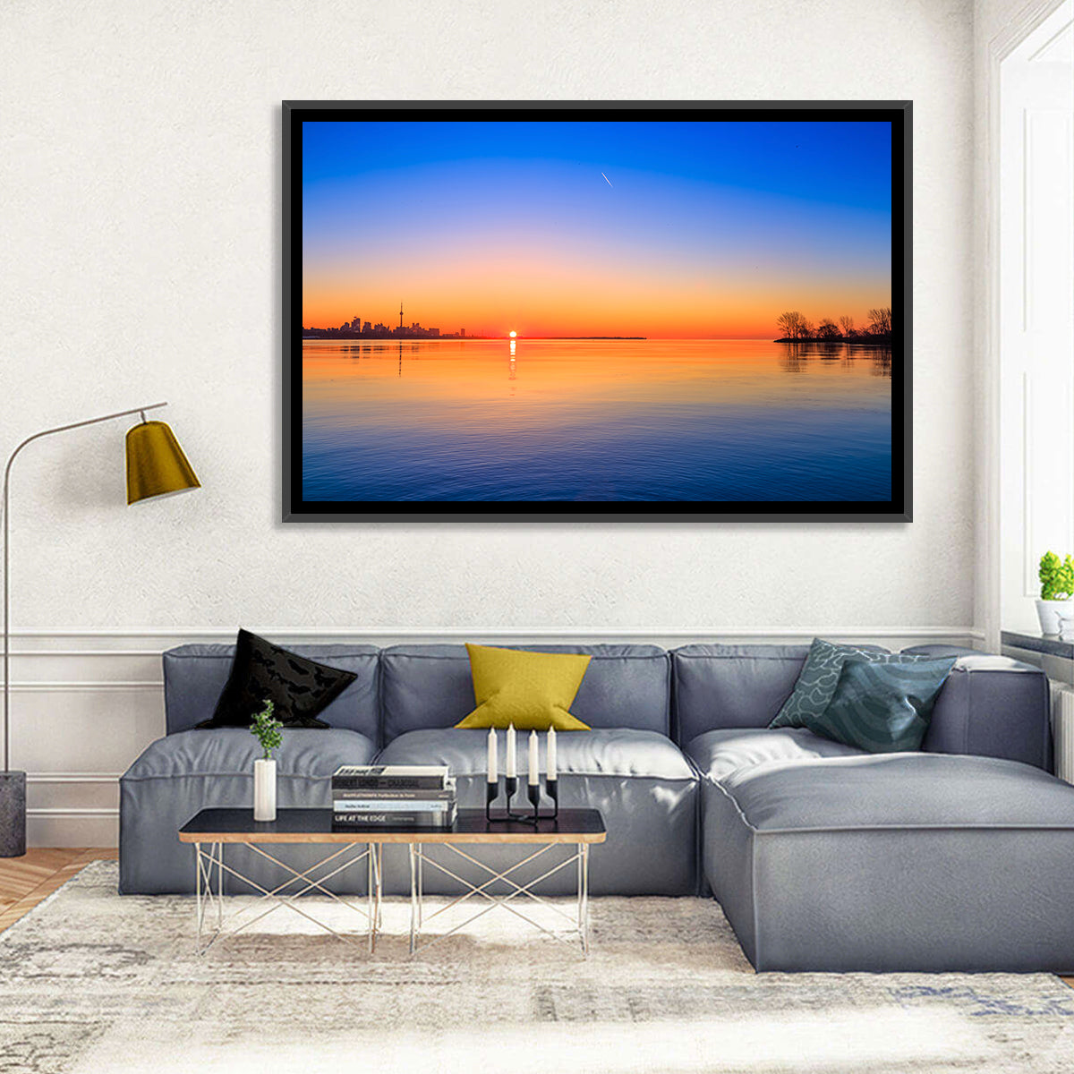 Toronto Sunset Over Lake Ontario Wall Art in a room, landscape