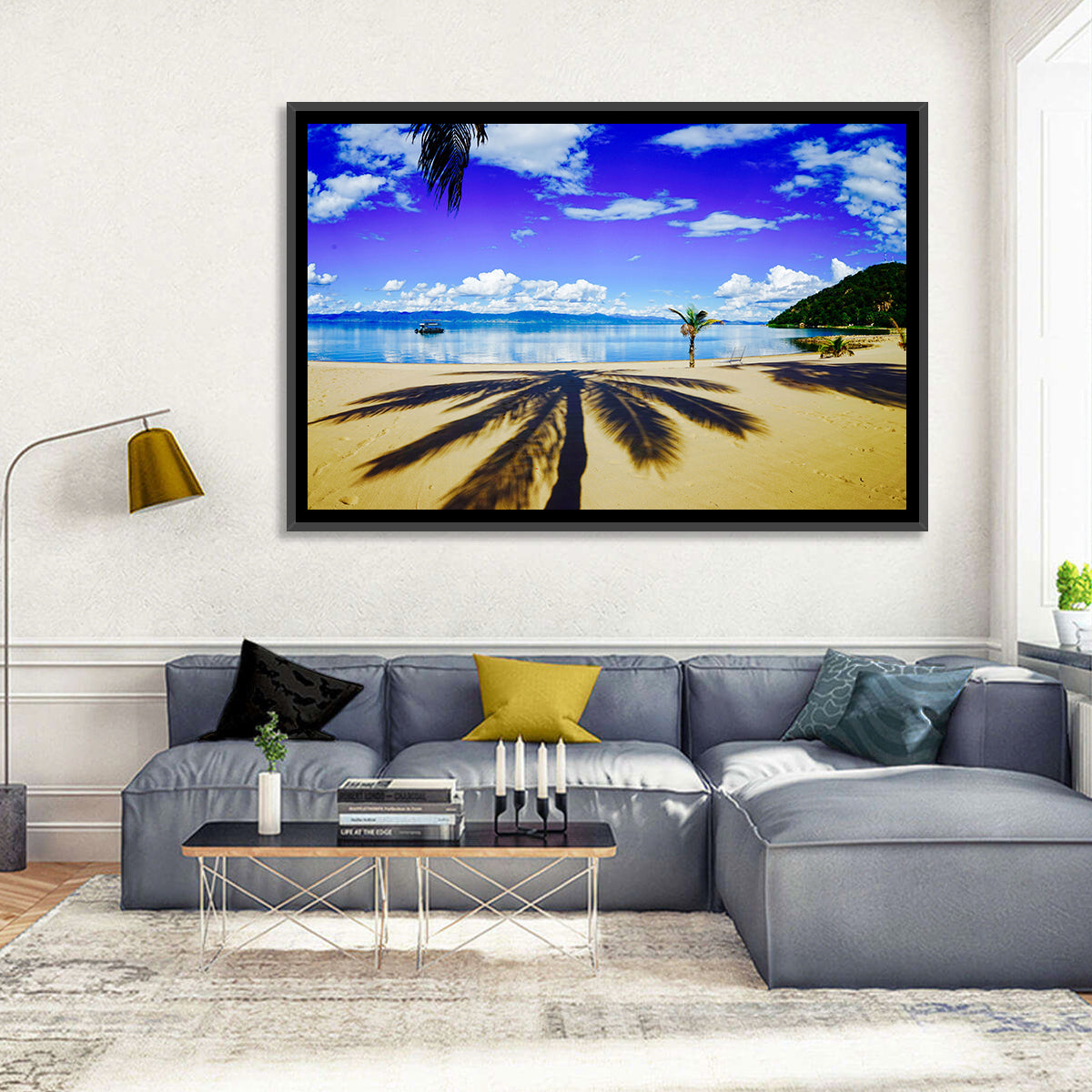 Lake Malawi Palm Shadow Wall Art in a room, landscape