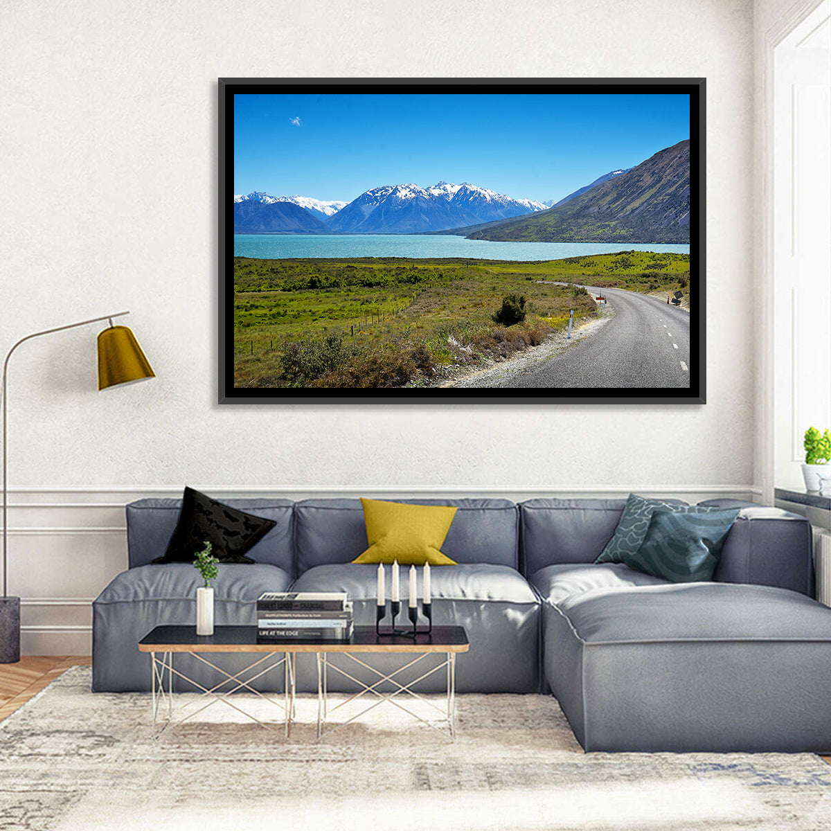 Winding Road at Lake Ohau Wall Art in a room, landscape