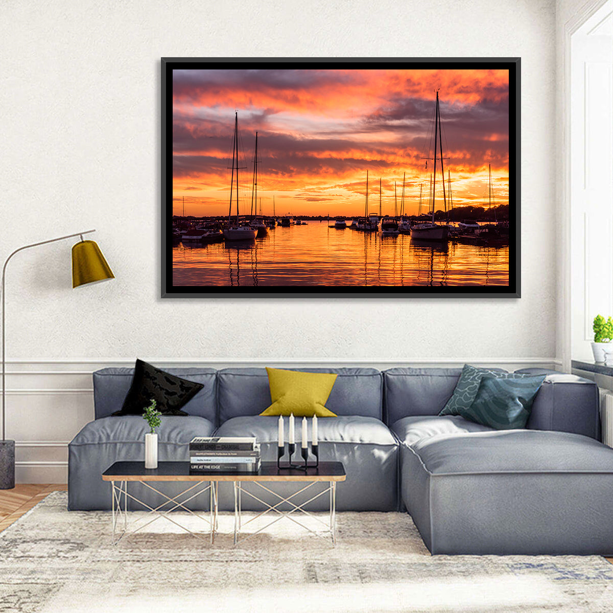 Lake Norman Harbor Sunset Wall Art in a room, landscape