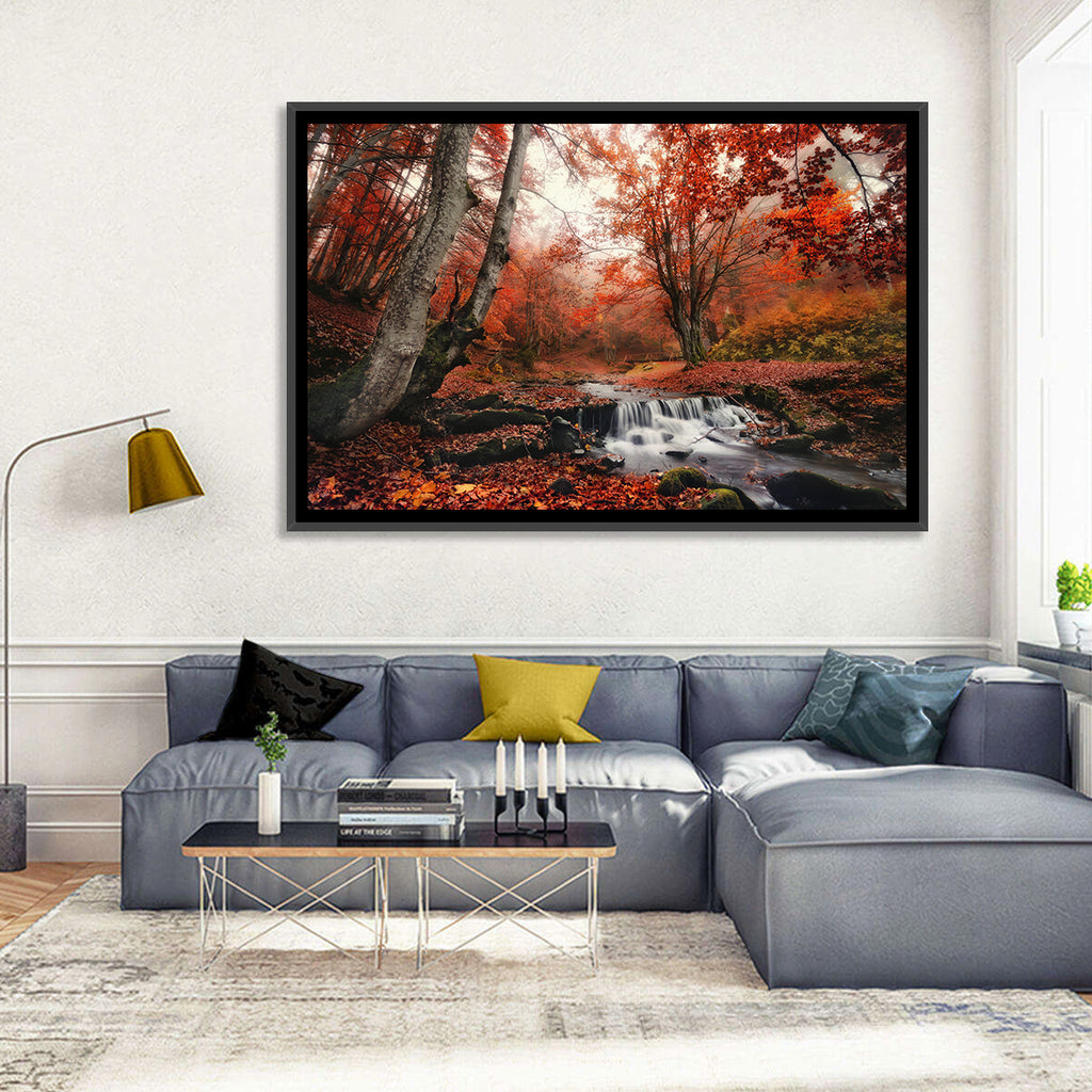 Autumn Forest Stream with Footbridge Wall Art